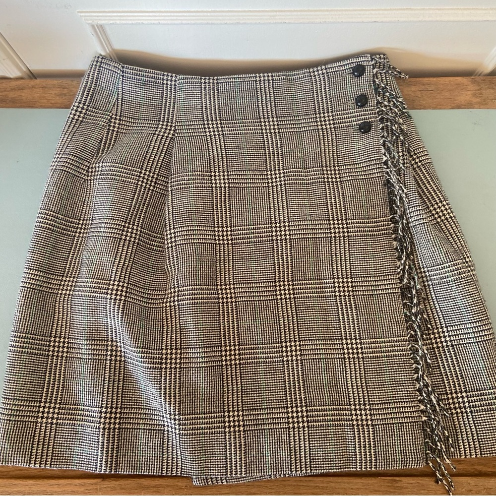UNIQLO x Ines de la Fressange Wrap Mini Skirt – Plaid Check Wool – Sz 8